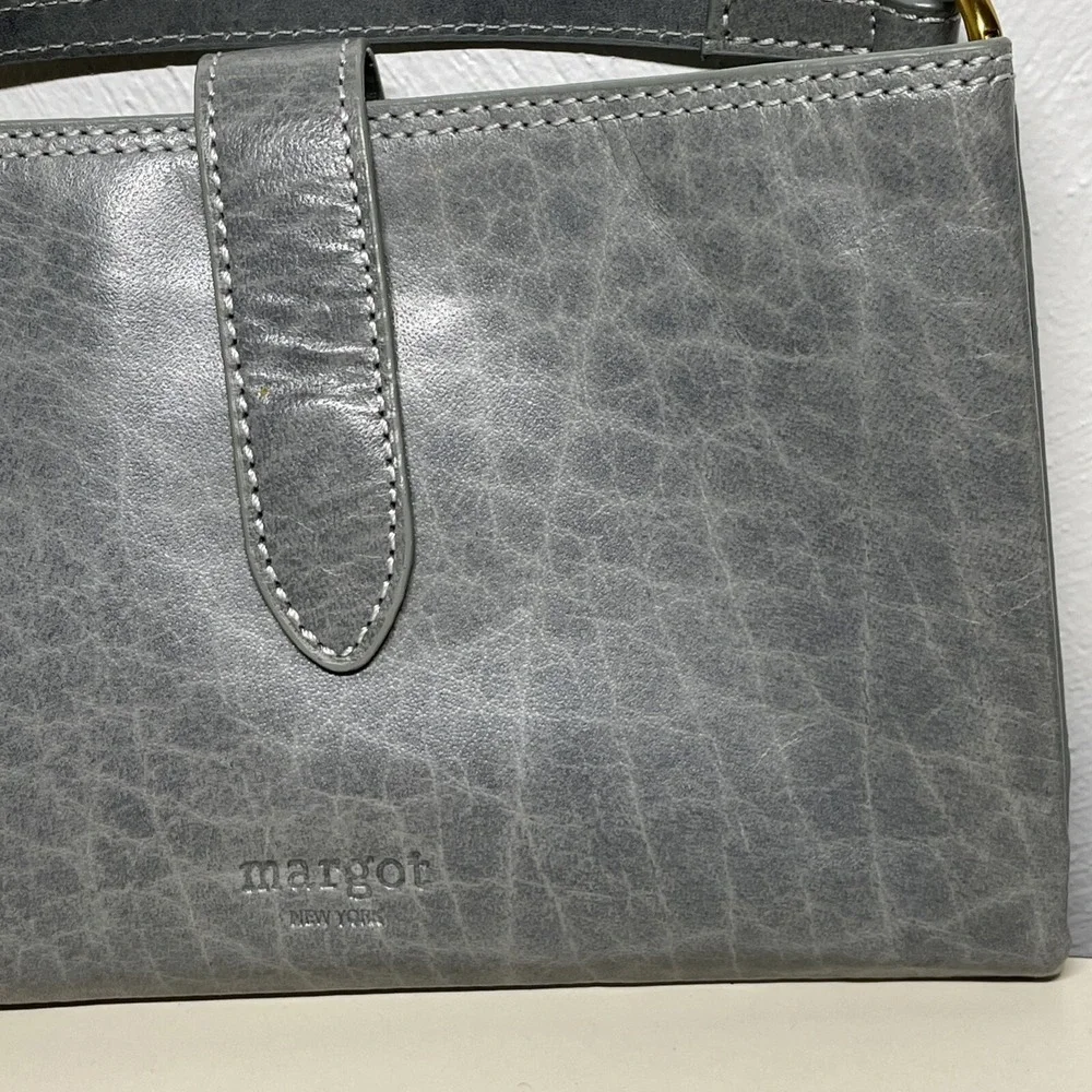 Margot New York Crossbody Gray Blue Leather Bag Convertible Wristlet Small